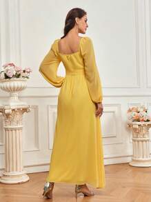 SHEIN Belle Bridesmaid Dress With Sweetheart Neckline, Sheer Lantern Sleeve, Split Hem