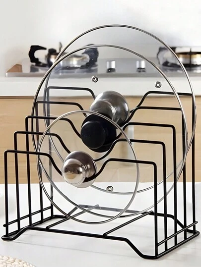 SHEIN Basic living 1個不銹鋼切割板架,切割板收納架,鍋蓋架收納組織架廚房櫥櫃架帶有4個隔板(黑色)