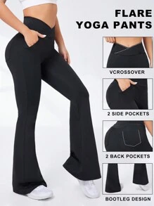 Daily&Casual Slanted Pocket Flared Sports Pants With V-Shaped Waistline