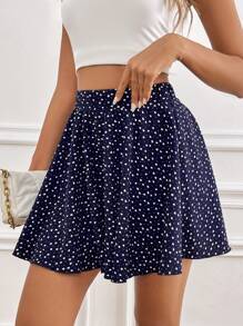 SHEIN Frenchy 女士夏季心型圖案印花褲裙，內置短褲款式 - 藏蓝色 - 查看 3