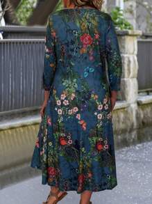 EMERY ROSE Plus Size Floral Print Half Button Front Sheath Dress - Multicolor - View 2