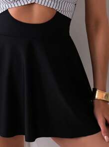 SHEIN Swim Summer Beach Striped Color Block Cut-Out Spaghetti Strap Tie Back Tankini Set - Black and White - View 3