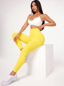 Easithlete Women's Solid Color Sports Leggings - Yellow - View 4