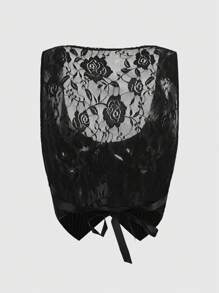 ROMWE Grunge Punk Striped Contrast Lace Vest Jacket - Black - View 2