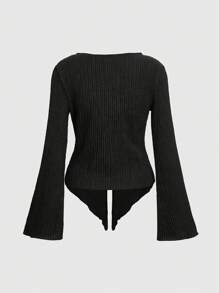ROMWE Hippie Textured Button Front Top - Black - View 2