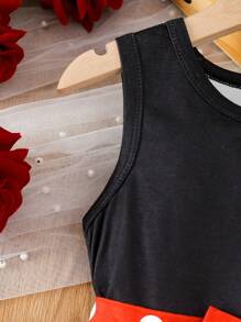 Elladie kids Ragazza giovane casual Carino Vestito stile canotta nero a pois bianchi con decorazione fiocco, Outfit primavera estate - Multicolore - Visualizzare 4