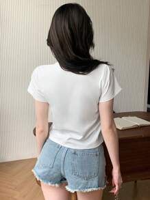 DAZY Printed Round Neck Short Sleeve T-Shirt (For Adults) Graphic Tee - White - View 5