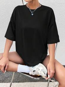 INAWLY 卡通&字母印花短袖t卹 - 黑色 - 查看 4