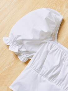 SHEIN Teen Girl Casual 2pcs/Set Bubble Sleeve Shirt & Floral Print Shorts