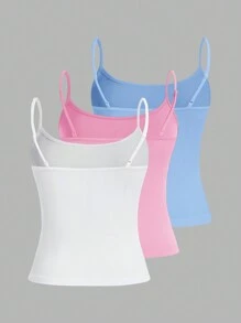 SHEIN EZwear 3件套休闲百搭性感女式吊带背心，夏季修身背心 - 彩色 - 查看 2
