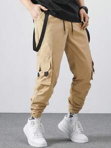 Manfinity EMRG 男士抽绳腰带口袋工装裤 卡其裤 - 卡其色 - 查看 4