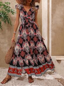 Breezaya Ladies' Vintage Ruffle Trim Printed Dress - Multicolor - View 4