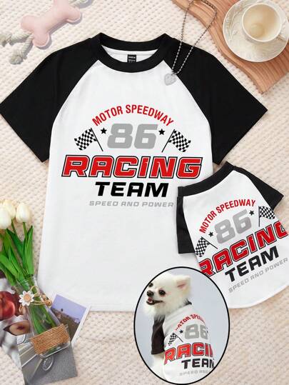 PETSIN 步態隊伍黑白對比色寵物短袖t恤,適用於貓狗