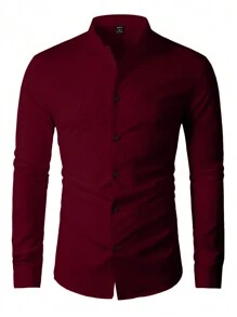 Calvornis Camisa de manga larga de unicolor para hombres, para otoño, formal, ceremonia - Burdeos - Ver 4