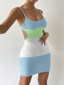 SHEIN Unity Sexy Color Block Backless Cami Sweater Dress - Multicolor - View 4