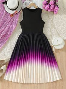 Vestido plisado con degradado de color para adolescente - Morado - Ver 1