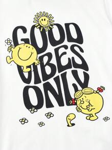 Mr Men Little Miss X SHEIN Tween Boy Cartoon & Letter Graphic Set - Black and White - View 4