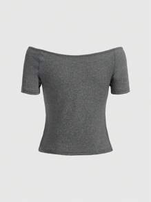 ROMWE Fairycore Star Print Off Shoulder Tee - Dark Grey - View 2