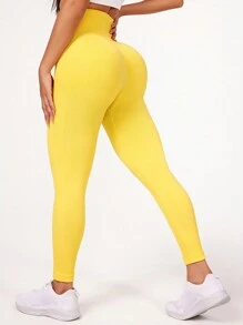 Easithlete Women's Solid Color Sports Leggings - Yellow - View 1