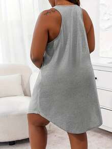 SHEIN EZwear Kích thước lớn Của phụ nữ Lá thư In Không tay Váy ba lỗ - Xám - Xem 2