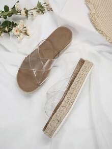 Của phụ nữ Nêm Gót chân Dệt Rơm rạ Trong suốt PVC Đúng mốt Và Gợi cảm Dép xăng đan - Trong sáng - Xem 6