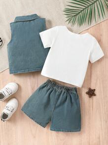Em bé Con trai Denim Áo vest Và Bộ quần short , Với Vòng cổ Áo thun , Thời trang Đường phố - Nhiều màu - Xem 2