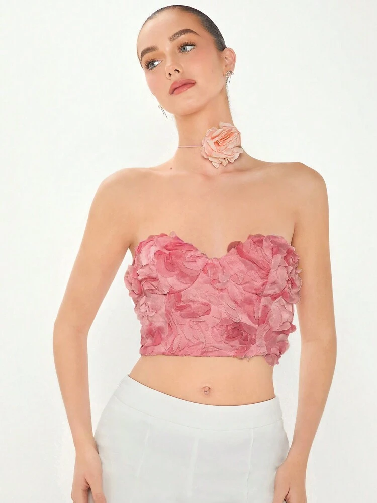 Summer Women's Short Floral Cut Out Strapless Corset Top