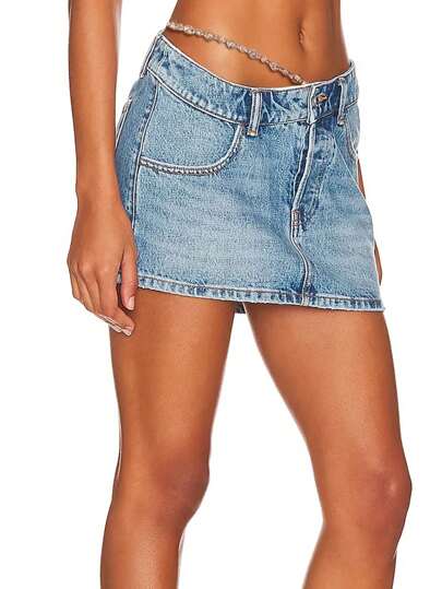 Gonna In Denim Con Design A Catena E Perline A Vita Bassa Con Dettagli In Strass