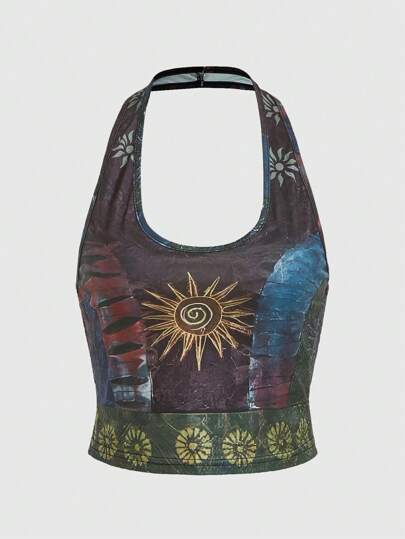 Hippie لباس علوي رسن طباعة الشمس