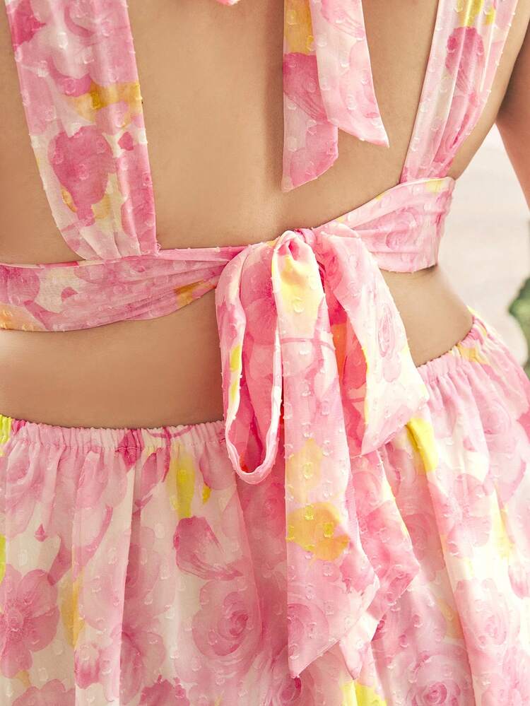 Plus Size Romantic Floral Print V-Neck Vacation Dress