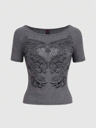 Fairycore T-shirts pour femmes Strass Casual Cœur