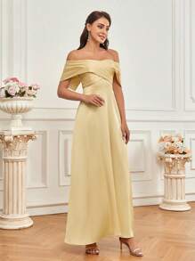 SHEIN Belle Bridesmaid Dresses Membungkus Zip Plain - Kuning - View 5