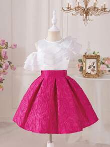 SHEIN 少女配對可愛圓領荷葉邊襯衫和裙子套裝 - 彩色 - 查看 2