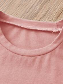 Elladie kids Young Girl Floral Print Round Neck Short Sleeve T-Shirt - Dusty Pink - View 4