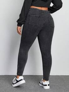 SHEIN EZwear 大尺碼修身休閒牛仔褲 - 深灰色 - 查看 2