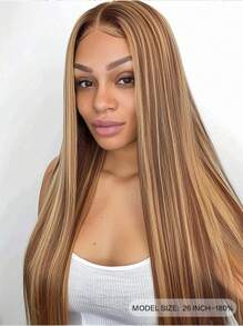 P4/27 Straight 13x4 Transparent Lace Front Wig Human Hair Honey Blonde Highlight 180% Density 22-28 Inch Top Quality For Women