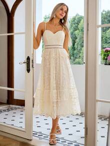 Simplee Women's Floral Mesh Spaghetti Strap Cocktail Party Dress - Apricot - View 7