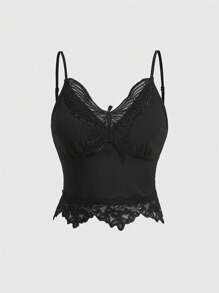 ROMWE Fairycore Contrast Lace Cami Top - Black - View 1