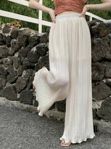 DAZY Quần xếp ly lưng thun co giãn màu trơn cho nữ, Quần giáo viên - Màu be - Xem 6