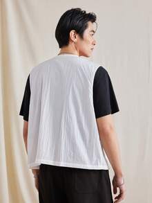 Manfinity Unisex 帶翻蓋口袋拉鍊開衫無袖休閒馬甲,織物面料 - 杏色 - 查看 2