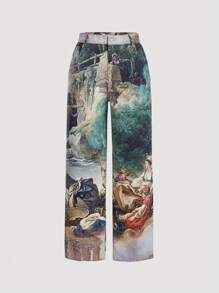 SHEIN MOD Kích thước lớn Của phụ nữ Retro Nhuộm Tranh sơn dầu Lỏng lẻo Quần legging thẳng - Nhiều màu - Xem 1