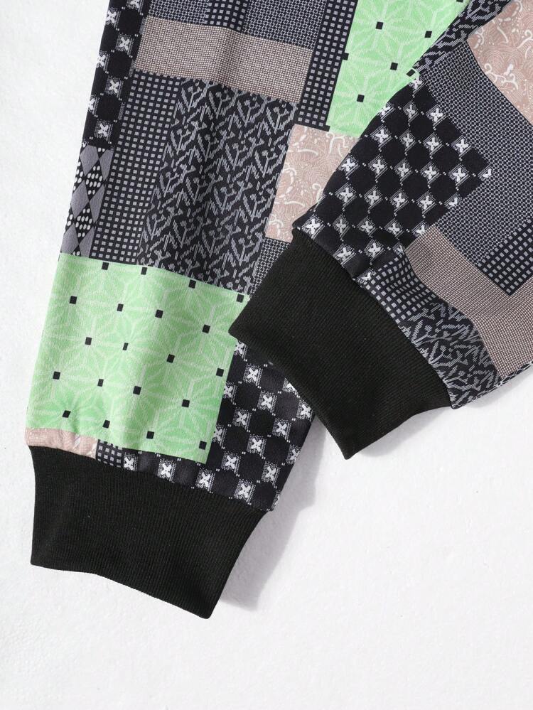 Men's Patchwork Printed Drawstring Casual Sweatpants