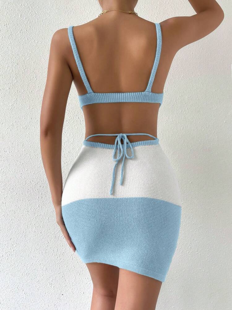 Sexy Color Block Backless Cami Sweater Dress