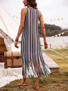 SHEIN BohoFeels Women's Bohemian Style Fringed Decorated Dress (Random Print)