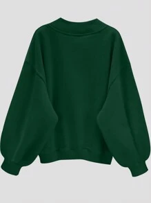 INAWLY Plus Size Women's Solid Color V-Neck Drop Shoulder Long Sleeve Sweatshirt - Green - View 2