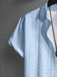 Manfinity RSRT Men's Plain Textured Shirt And Shorts Set - Teal Blue - View 5