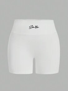 SHEIN EZwear 4 件套休闲简约字母印花短款高腰紧身打底裤，大码女款，适合夏季 - 彩色 - 查看 8