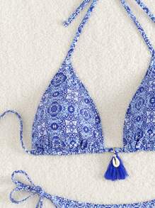 Swim Vcay 全印花領露背比基尼套裝，夏季沙灘必備 - 藍色 - 查看 5