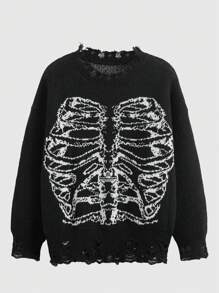 ROMWE Goth Áo len nữ Bị tách Lễ Các Thánh Giải trí - màu đen - Xem 1