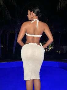 Zolique Conjunto De Falda Midi De Lana Y Top De Punto Con Cuello Halter Para Mujer